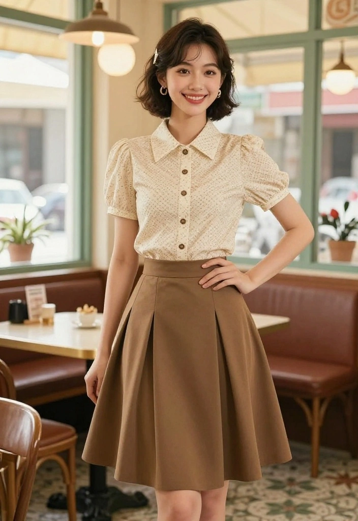 15 Balloon Skirt Outfit Ideas That Balance the Silhouette - 13. Vintage Vibes with a Retro Top 1