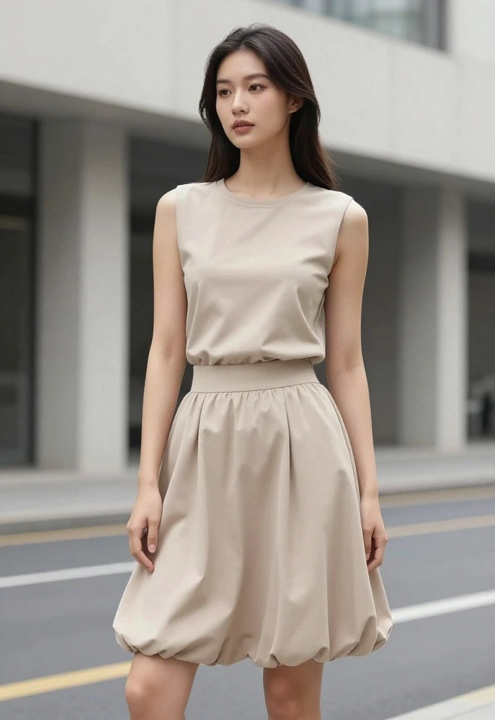 15 Balloon Skirt Outfit Ideas That Balance the Silhouette - 14. Minimalist Touch with Neutral Tones 1
