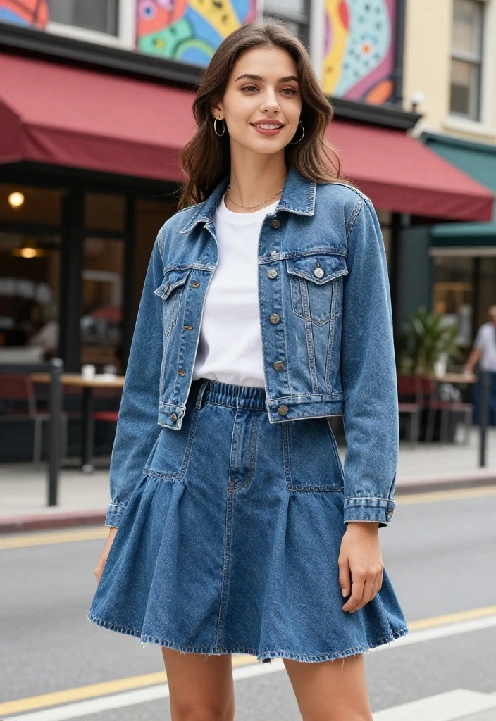 15 Balloon Skirt Outfit Ideas That Balance the Silhouette - 3. Sporty Vibes with a Denim Jacket 1