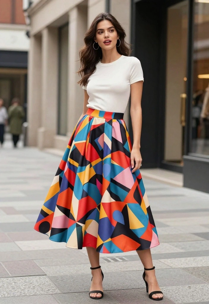 15 Balloon Skirt Outfit Ideas That Balance the Silhouette - 4. Playful Patterns with a Simple Top 1