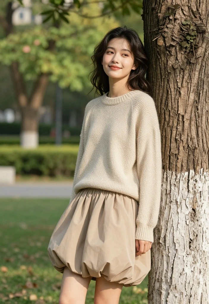 15 Balloon Skirt Outfit Ideas That Balance the Silhouette - 6. Weekend Comfort with a Sweater 1