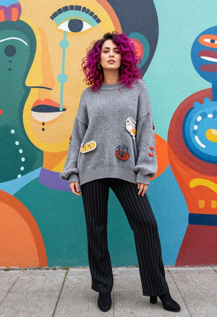 15 Black Striped Pants Outfit Ideas That Don't Look Office-Only - 10. Artsy and Unique 1