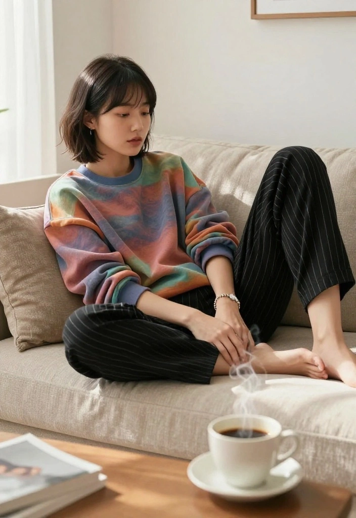 15 Black Striped Pants Outfit Ideas That Don't Look Office-Only - 4. Cute and Comfy 1