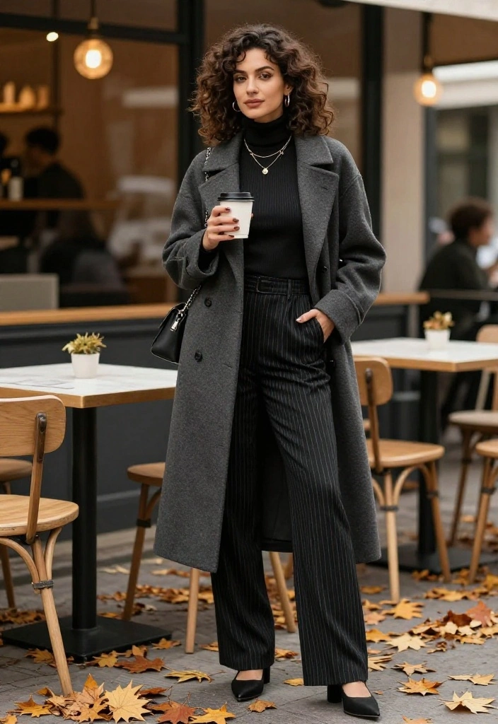 15 Black Striped Pants Outfit Ideas That Don't Look Office-Only - 5. Chic Layering for Cooler Days 1