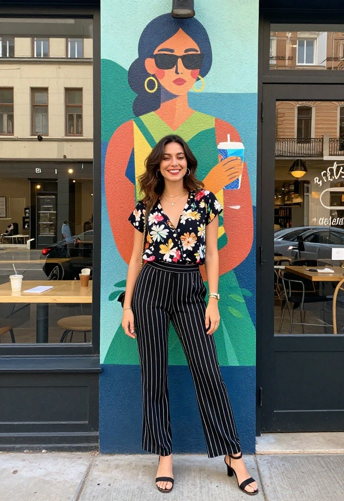 15 Black Striped Pants Outfit Ideas That Don't Look Office-Only - 8. Playful Patterns 1