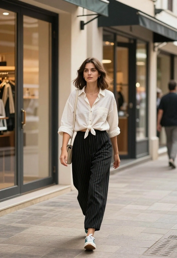 15 Black Striped Pants Outfit Ideas That Don't Look Office-Only - 9. Effortless Weekend Layers 1