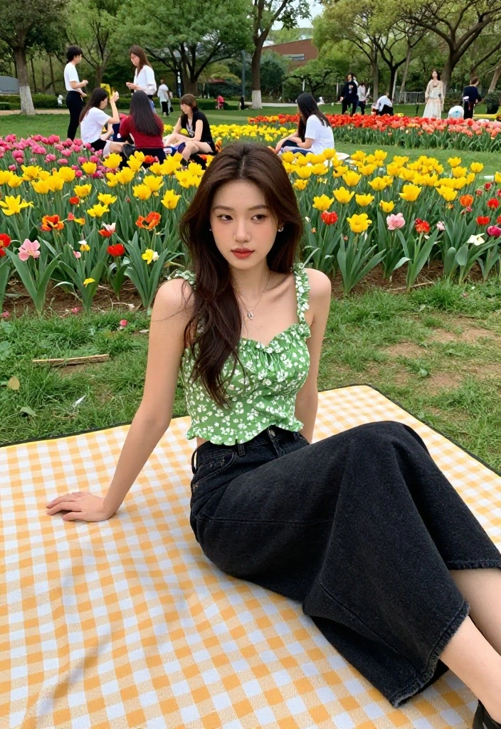 15 Black and Green Outfit Ideas That Don't Look Halloween - 10. Black Denim Skirt with a Floral Green Top 1