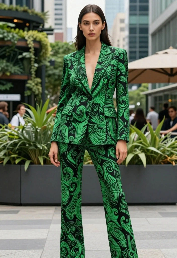 15 Black and Green Outfit Ideas That Don't Look Halloween - 9. Black and Green Patterned Suit 1