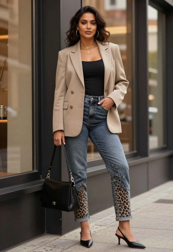 15 Cheetah Jeans Outfit Ideas That Aren't Too Bold for Everyday - 10. Elegant Blazer and Cheetah Jeans 1
