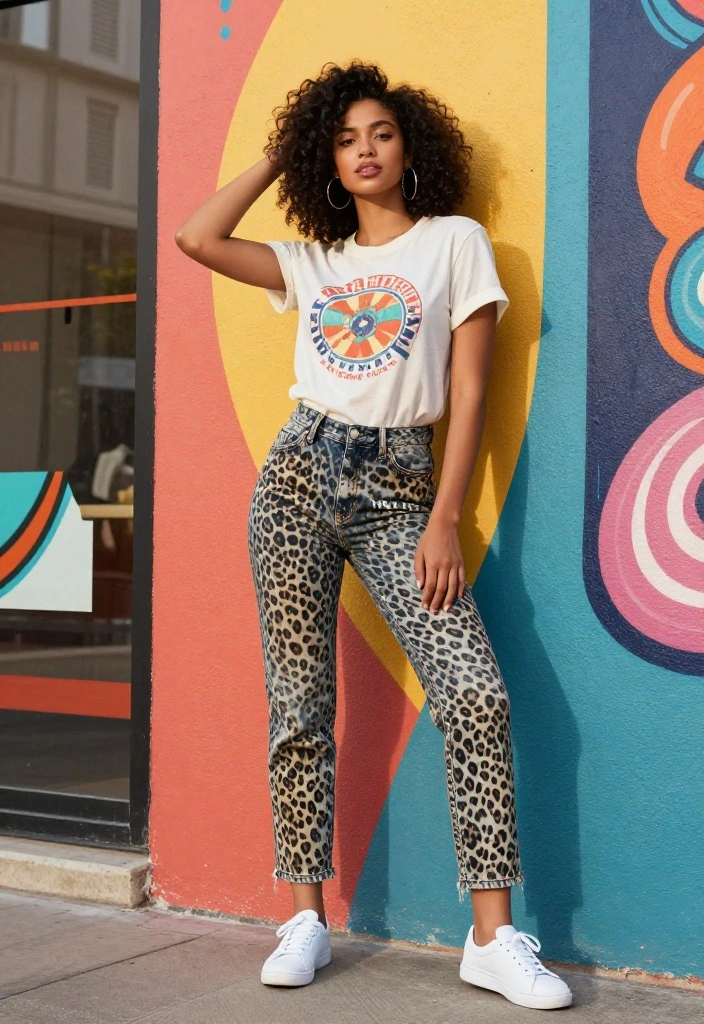 15 Cheetah Jeans Outfit Ideas That Aren't Too Bold for Everyday - 13. Vintage Tee and Cheetah Jeans 1