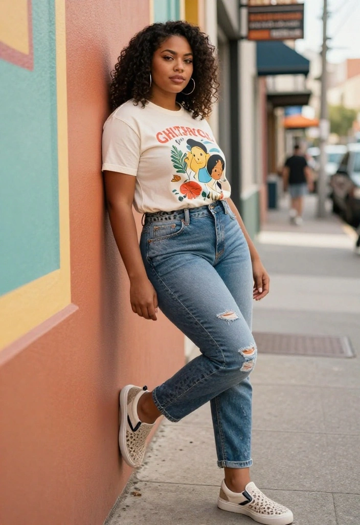 15 Cheetah Jeans Outfit Ideas That Aren't Too Bold for Everyday - 4. Graphic Tee and Cheetah Jeans 1