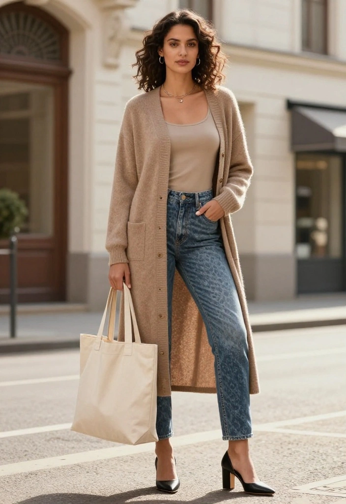 15 Cheetah Jeans Outfit Ideas That Aren't Too Bold for Everyday - 8. Layered Look with a Long Cardigan 1