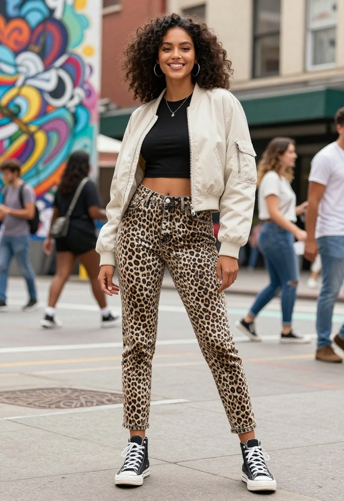 15 Cheetah Jeans Outfit Ideas That Aren't Too Bold for Everyday - 9. Sporty Look with a Crop Top 1