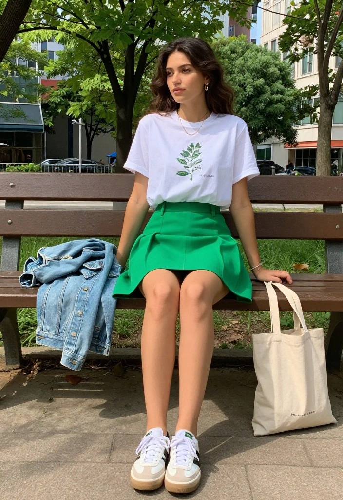 15 Green Mini Skirt Outfit Ideas That Work Year-Round - 1. Casual Chic with a Graphic Tee 1