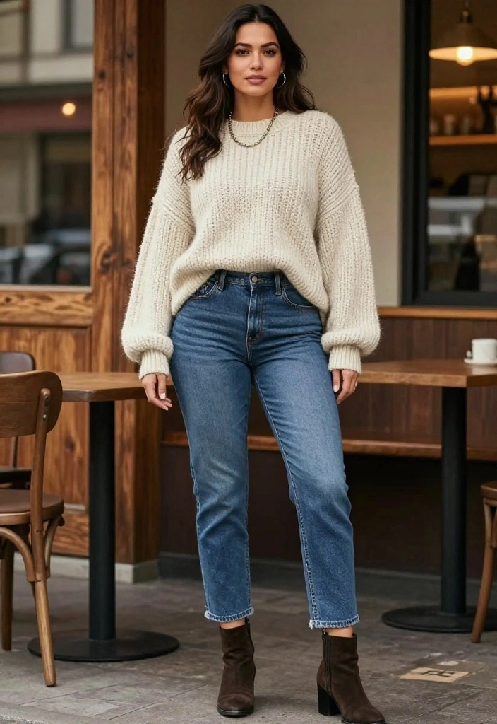 15 Oversized Sweater Outfit Ideas for Women That Don't Look Sloppy - 1. Oversized Knit with High-Waisted Jeans 1