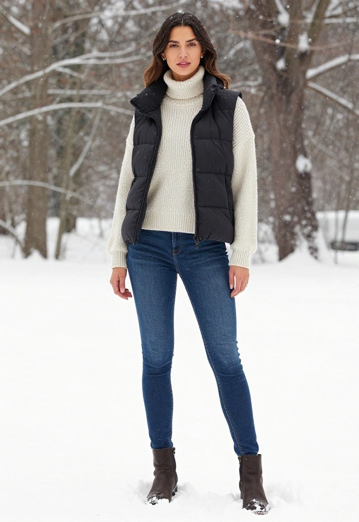 15 Oversized Sweater Outfit Ideas for Women That Don't Look Sloppy - 10. Oversized Sweater with a Puffer Vest 1