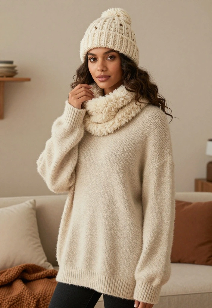 15 Oversized Sweater Outfit Ideas for Women That Don't Look Sloppy - 15. Oversized Sweater with Soft Textured Accessories 1