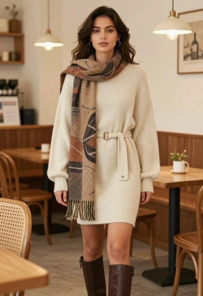 15 Oversized Sweater Outfit Ideas for Women That Don't Look Sloppy - 7. Sweater Dress with a Belt 1