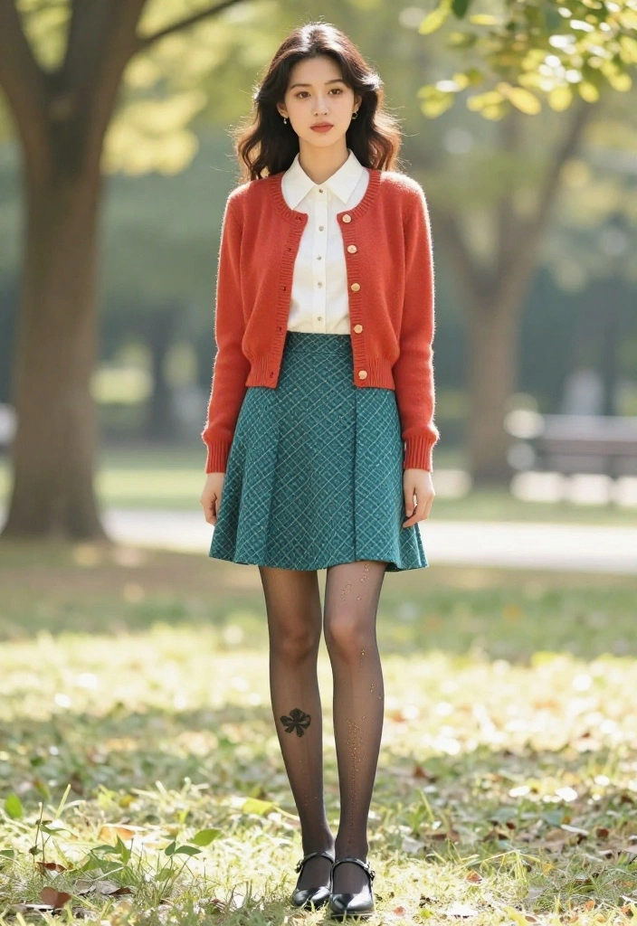 15 Vintage Stockings Ensembles for Women That Don't Look Costume-y - 4. A-Line Skirt with Vintage Cardigans 1