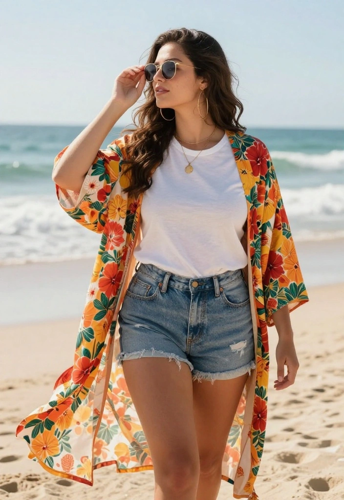 18 White T Shirt Outfit Ideas for Women That Go Beyond Basic - 14. Effortless Boho with a Kimono 1