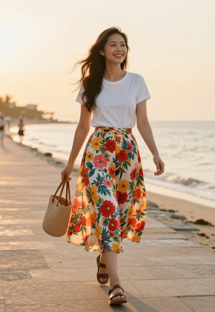 18 White T Shirt Outfit Ideas for Women That Go Beyond Basic - 3. Summer Vibes with a Maxi Skirt 1