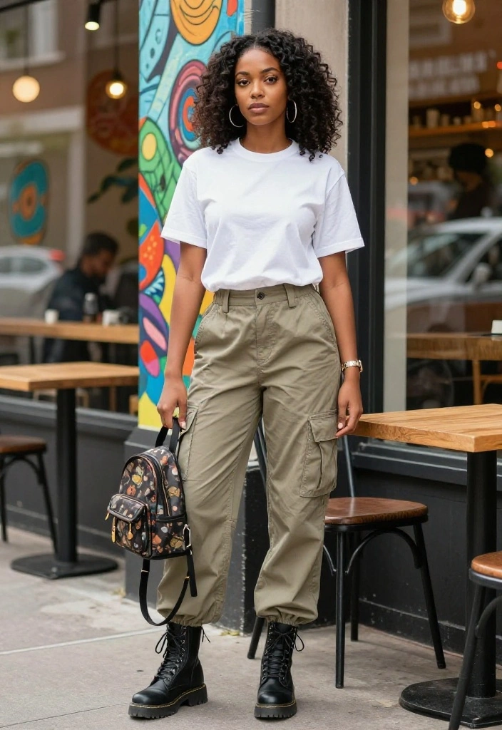 18 White T Shirt Outfit Ideas for Women That Go Beyond Basic - 4. Street Style with Cargo Pants 1
