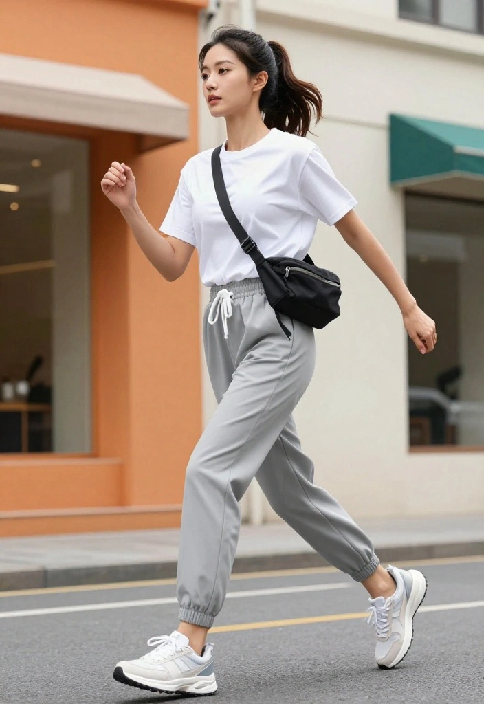 18 White T Shirt Outfit Ideas for Women That Go Beyond Basic - 7. Sporty Spice with Joggers 1