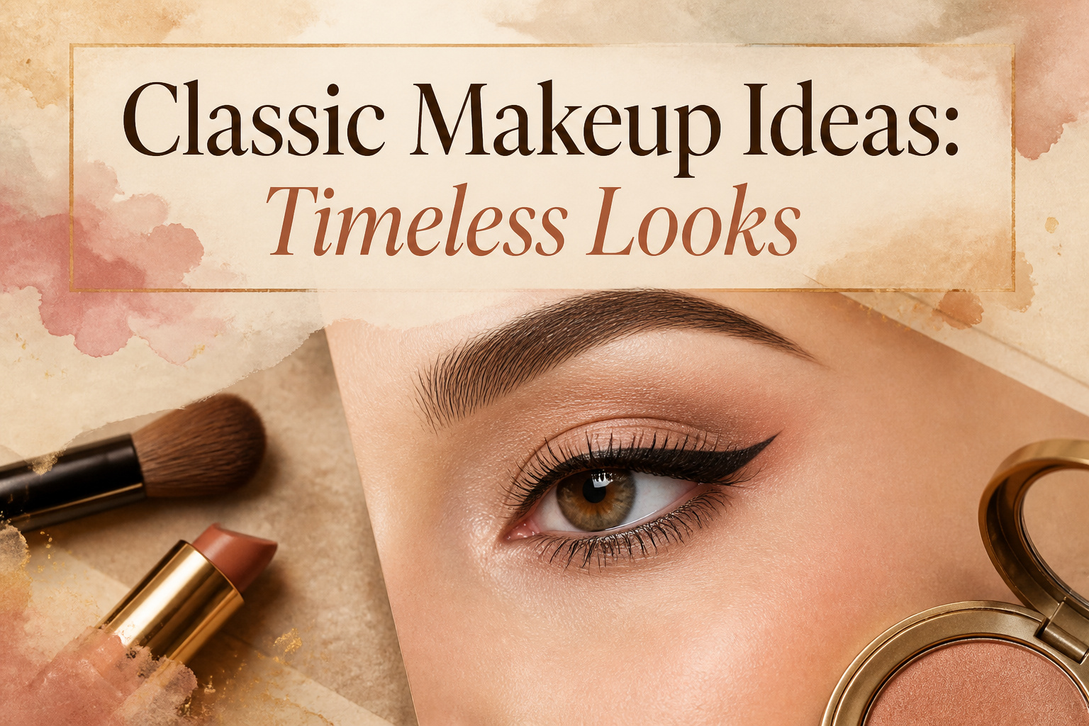 A collection of classic makeup products arranged on a vanity.