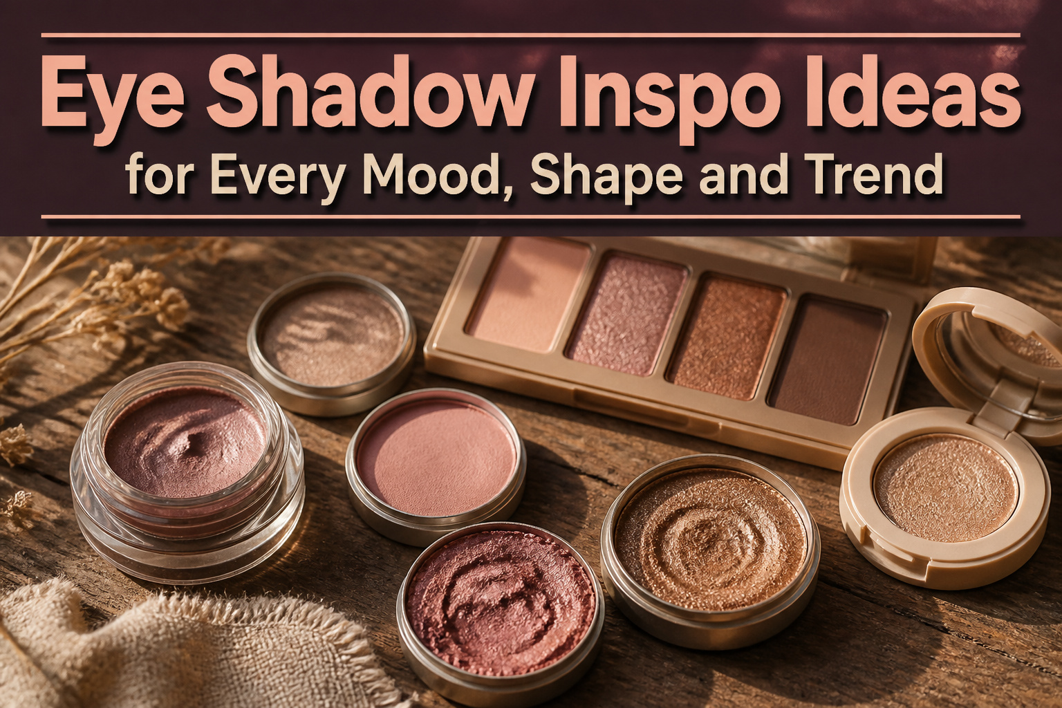 A collage of various eye shadow styles and colors displayed together.