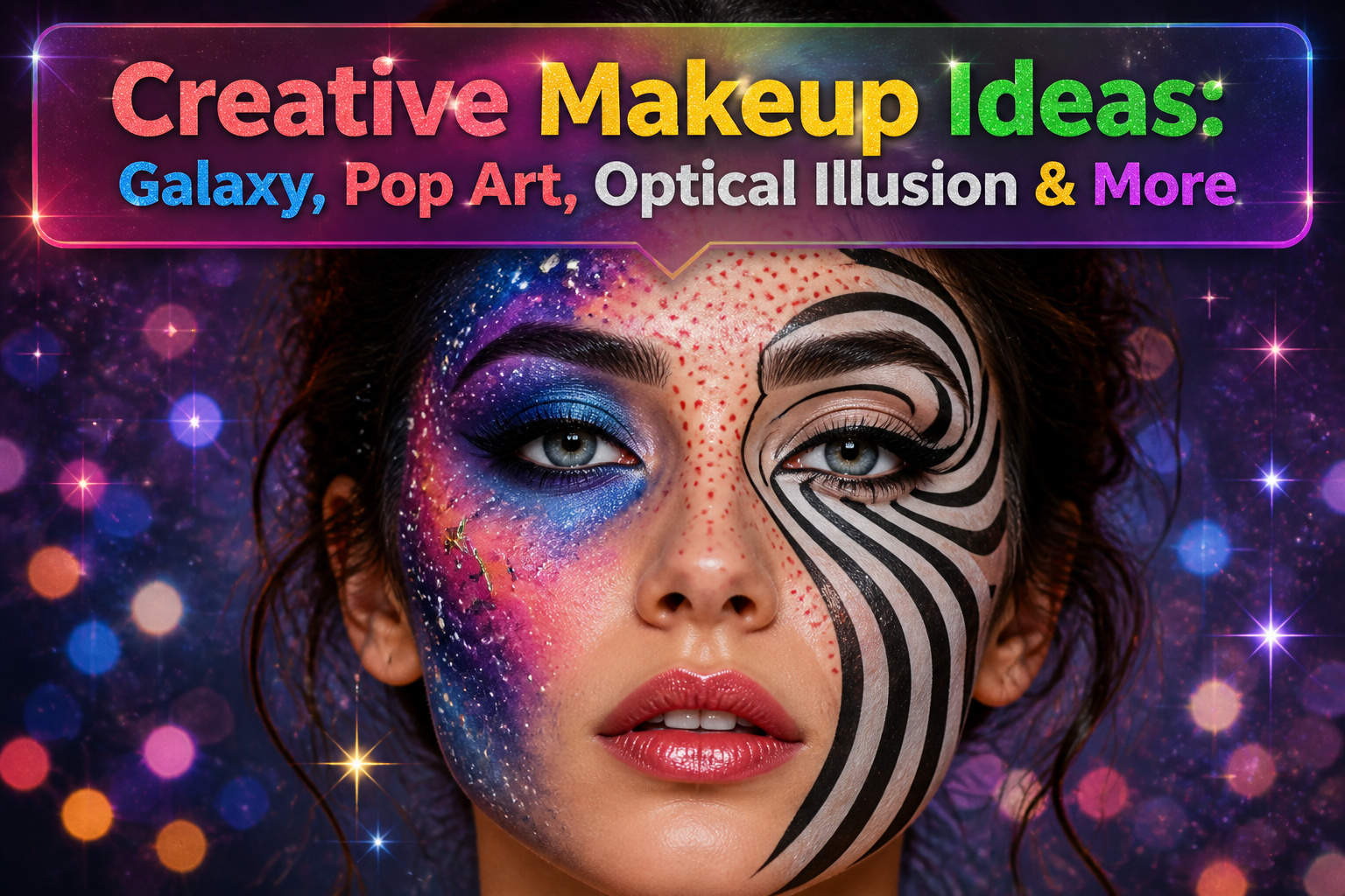 A collection of various creative makeup looks displayed together.