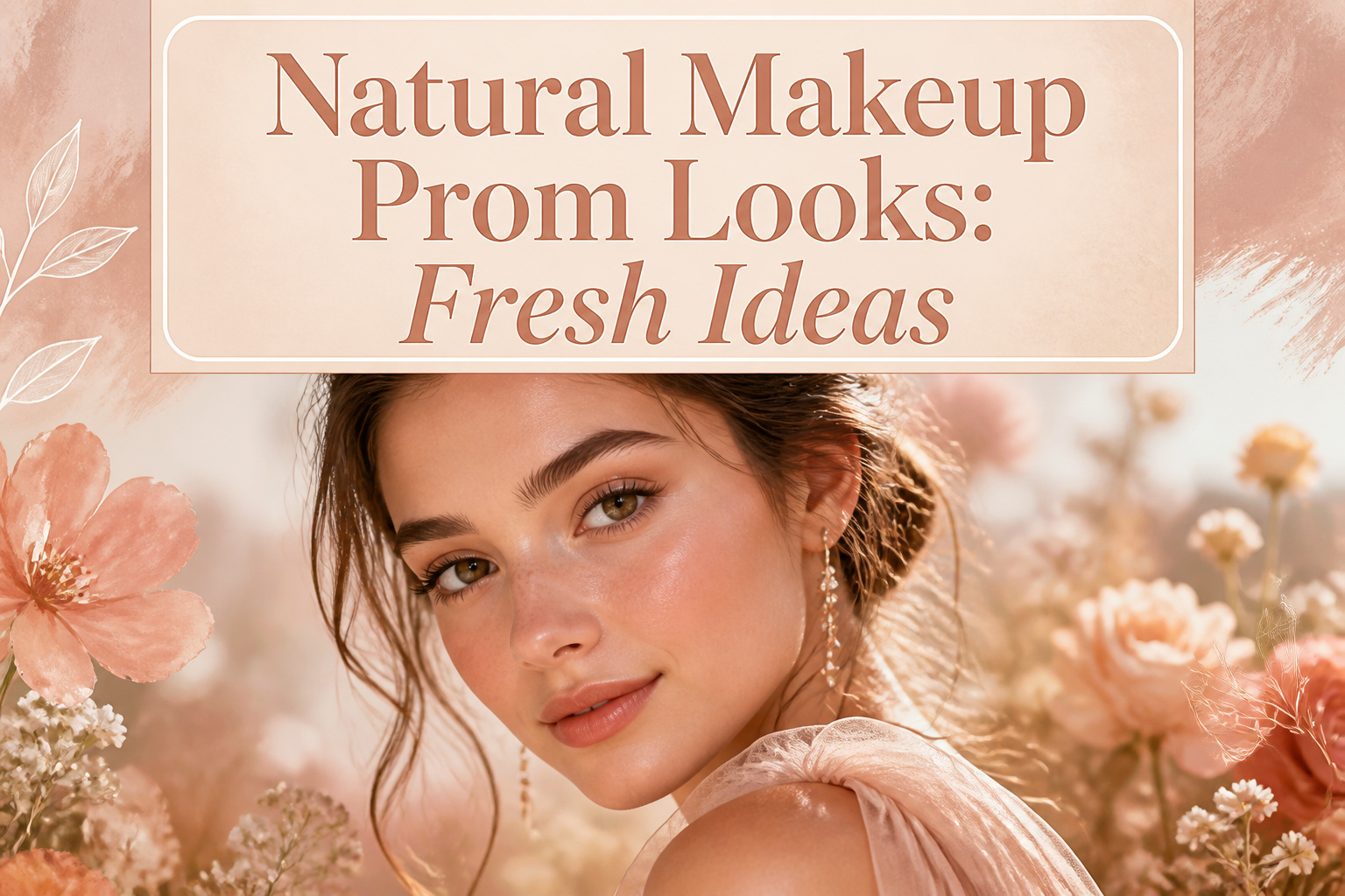 A young woman with natural makeup smiles in a decorated prom setting.