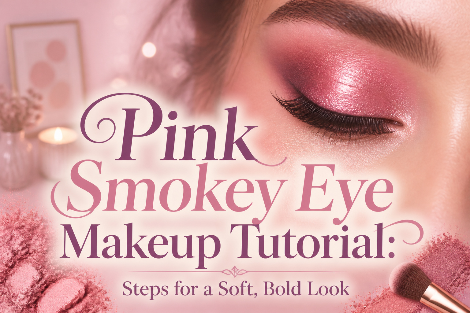 A model with a pink smokey eye makeup look, highlighting blended colors.