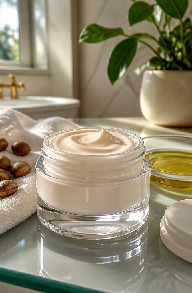 A primer bottle on a surface with soft lighting.