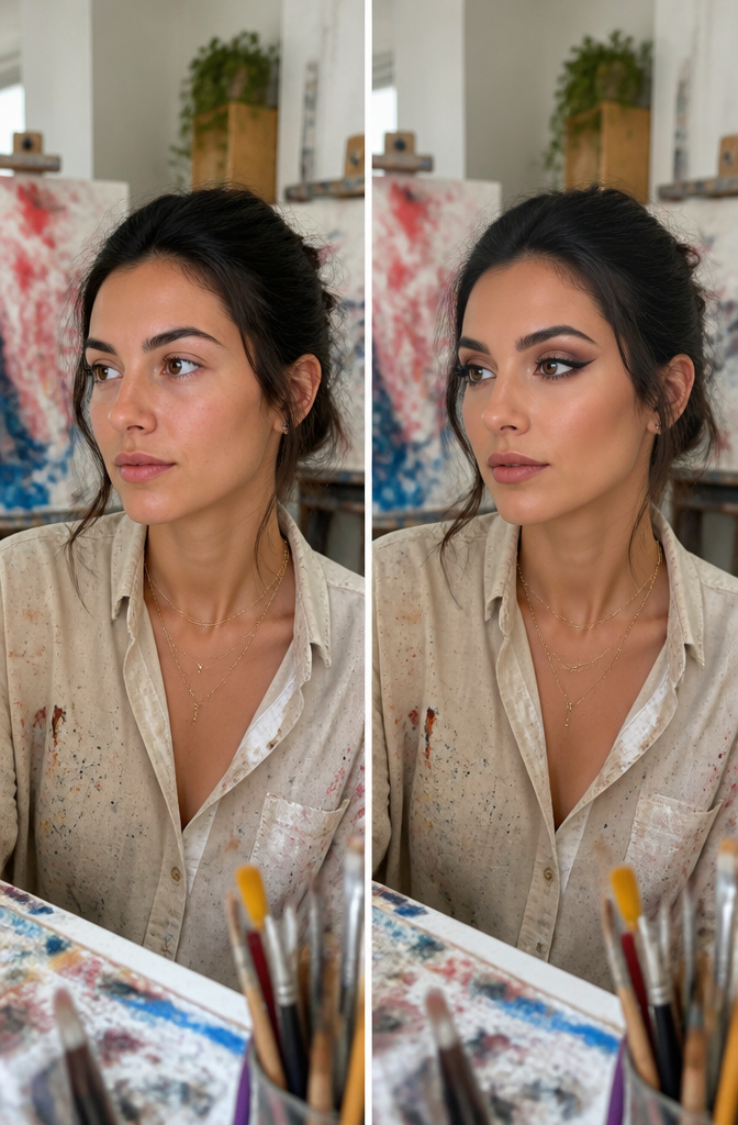 Model with a classic cut crease makeup look.