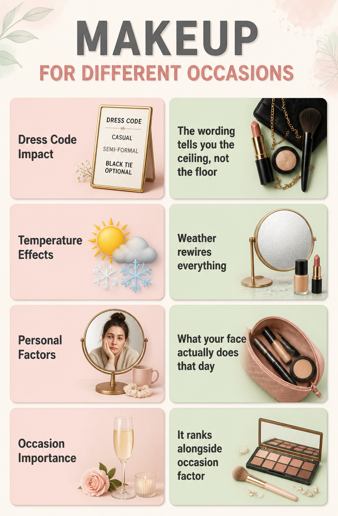 Infographic detailing makeup tips for various occasions.