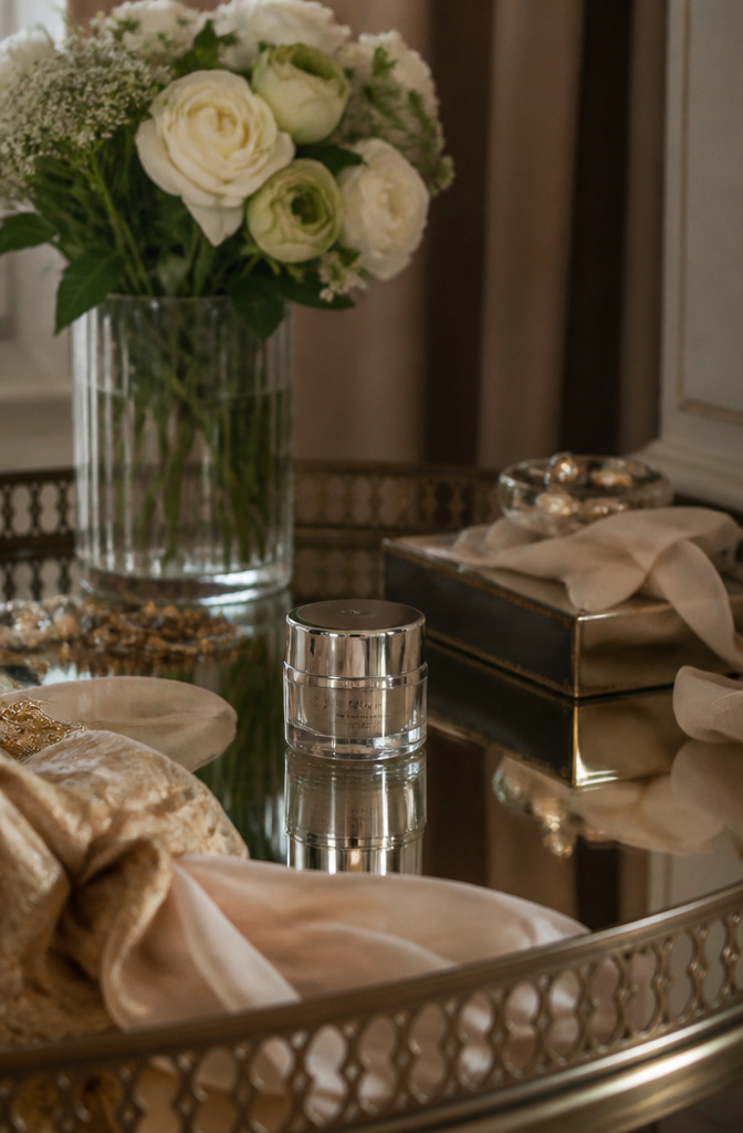 RéVive Eye Renewal Cream elegantly displayed on a mirror-topped console.