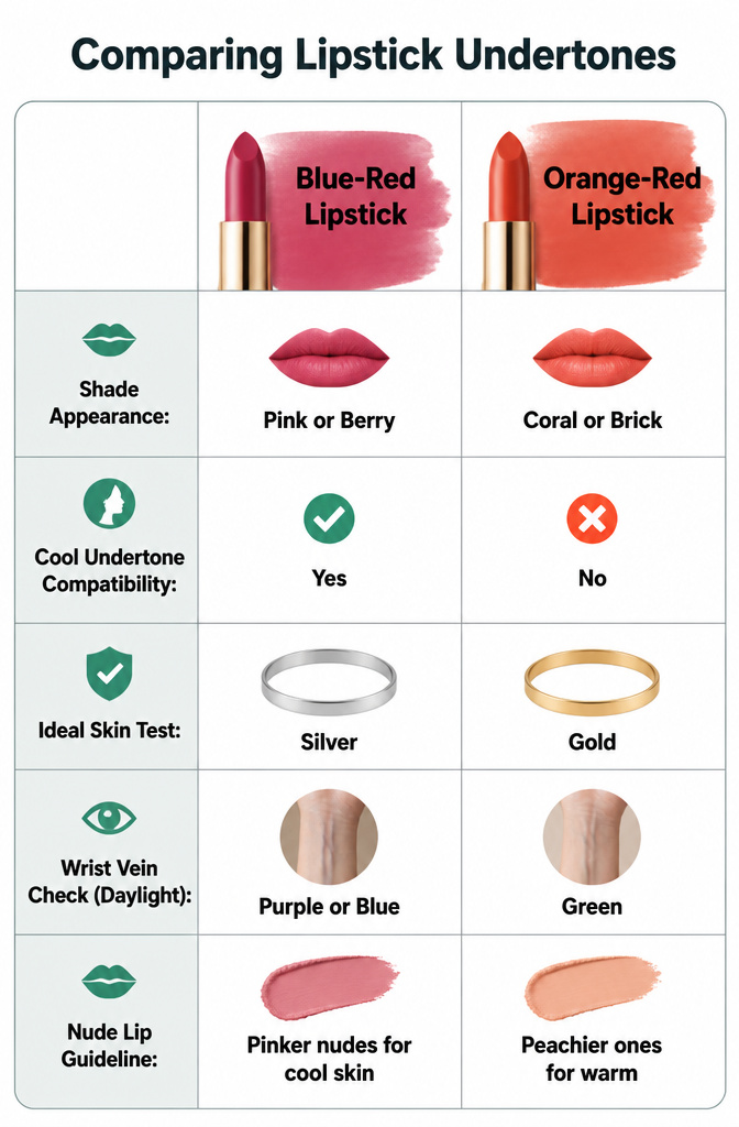 Classic Makeup Ideas: Timeless Looks for 2026 13 An image showing various lipstick shades and their undertones.