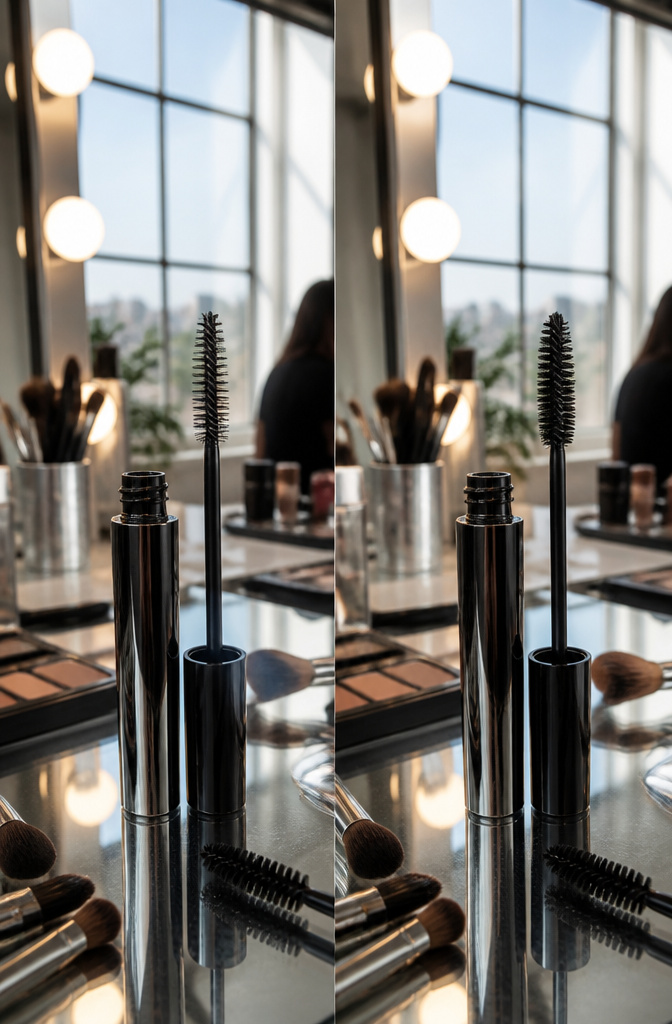 A mascara tube displayed on a flat surface.