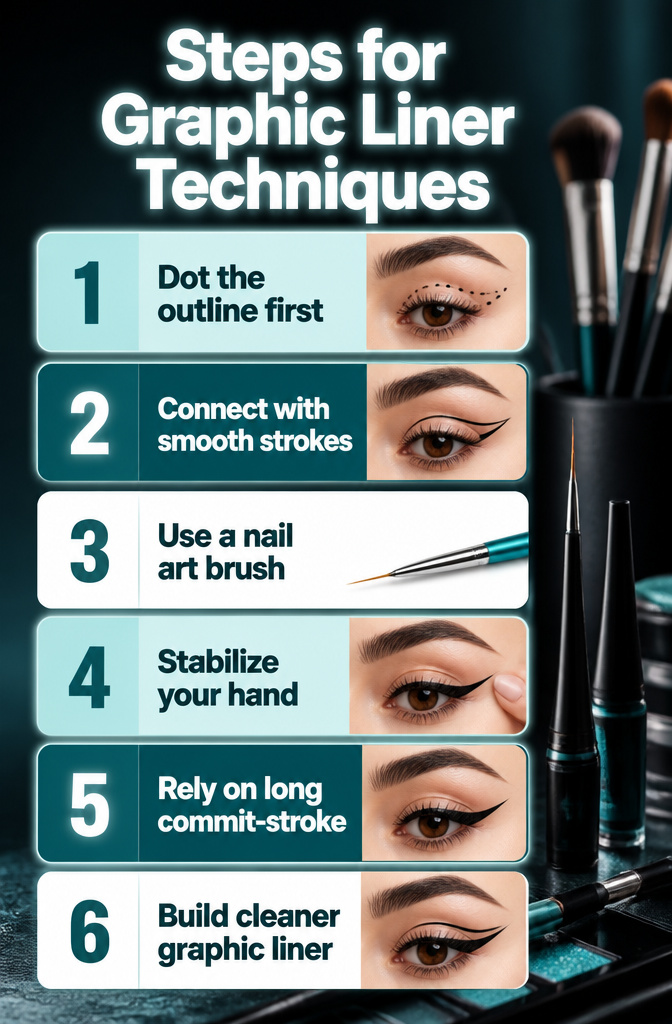 Information image detailing steps for graphic liner techniques.