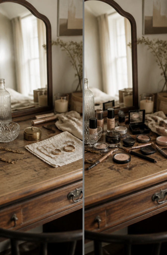 A natural look highlighted by soft lighting and minimal makeup.