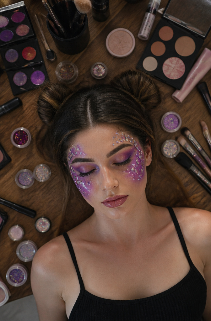 Photo showing various gems and rhinestones used in makeup.