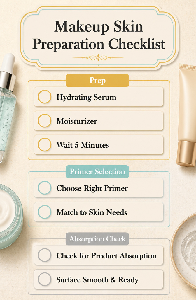 Classic Makeup Ideas: Timeless Looks for 2026 14 An infographic detailing a makeup skin preparation checklist.