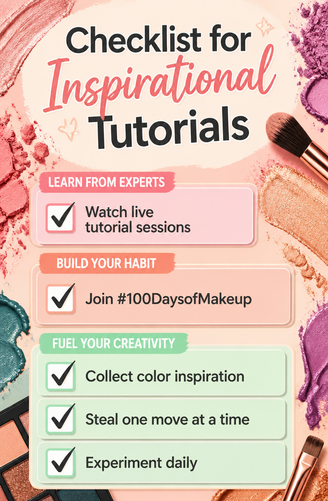Information image providing a checklist for inspirational makeup tutorials.