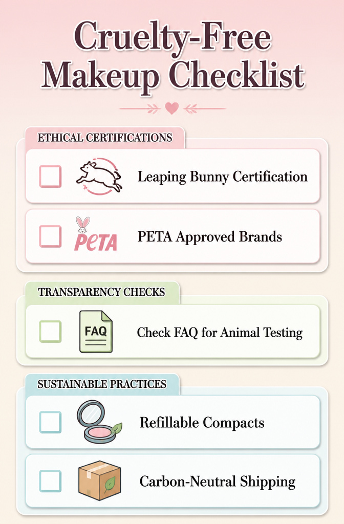 An image titled 'Cruelty-Free Makeup Checklist' with details on products.