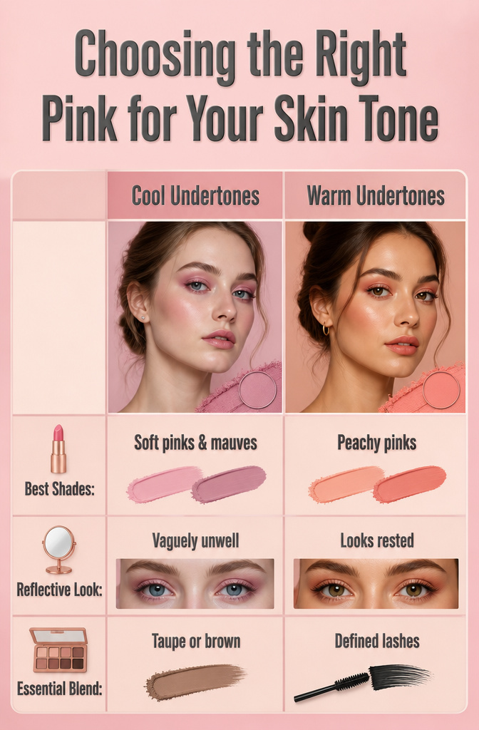 An informative image about selecting pink shades for skin tones.