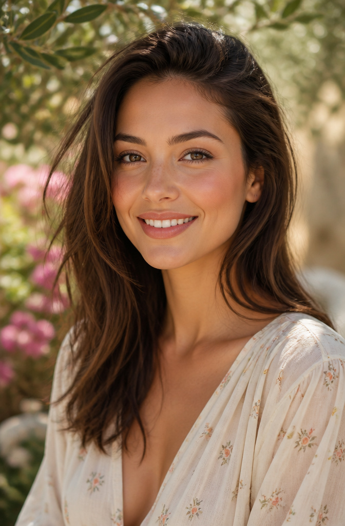 My Makeup Look: 6 Face-Shape Guides for Your Best Style 3 Model applying blush on her cheeks in a natural setting.