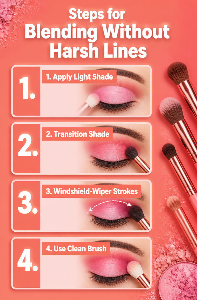 An informative image showing steps for blending eyeshadow.