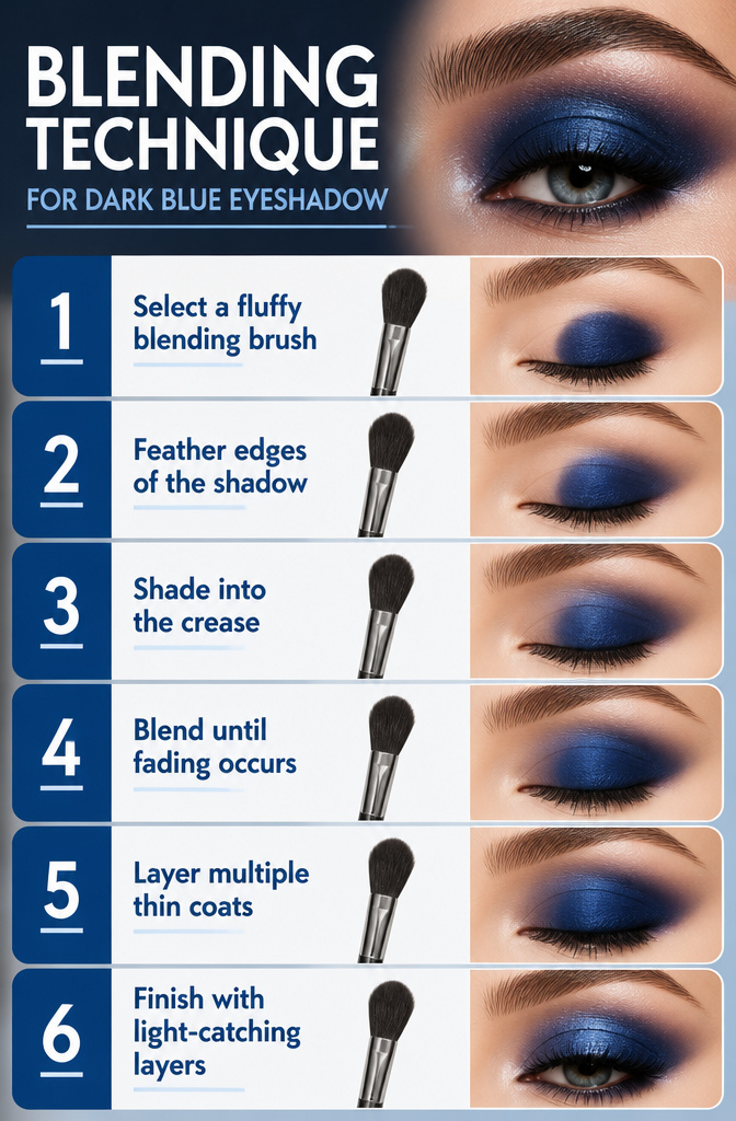 Image demonstrating blending technique for blue eyeshadow.