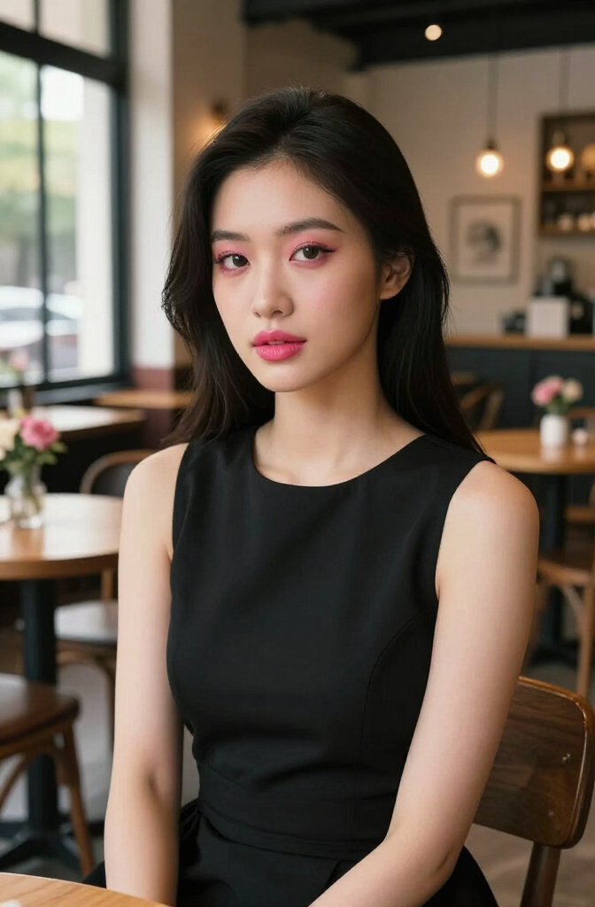 A model with soft pink lips and minimalistic eye makeup.