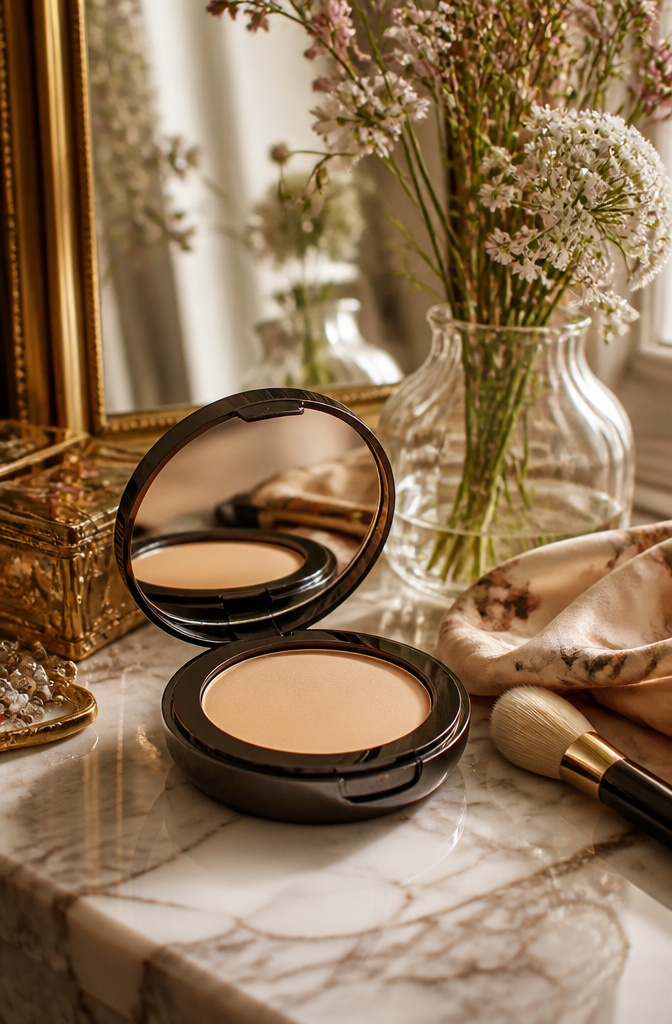 Laura Mercier Tinted Moisturizer Crème Compact on a stylish surface.